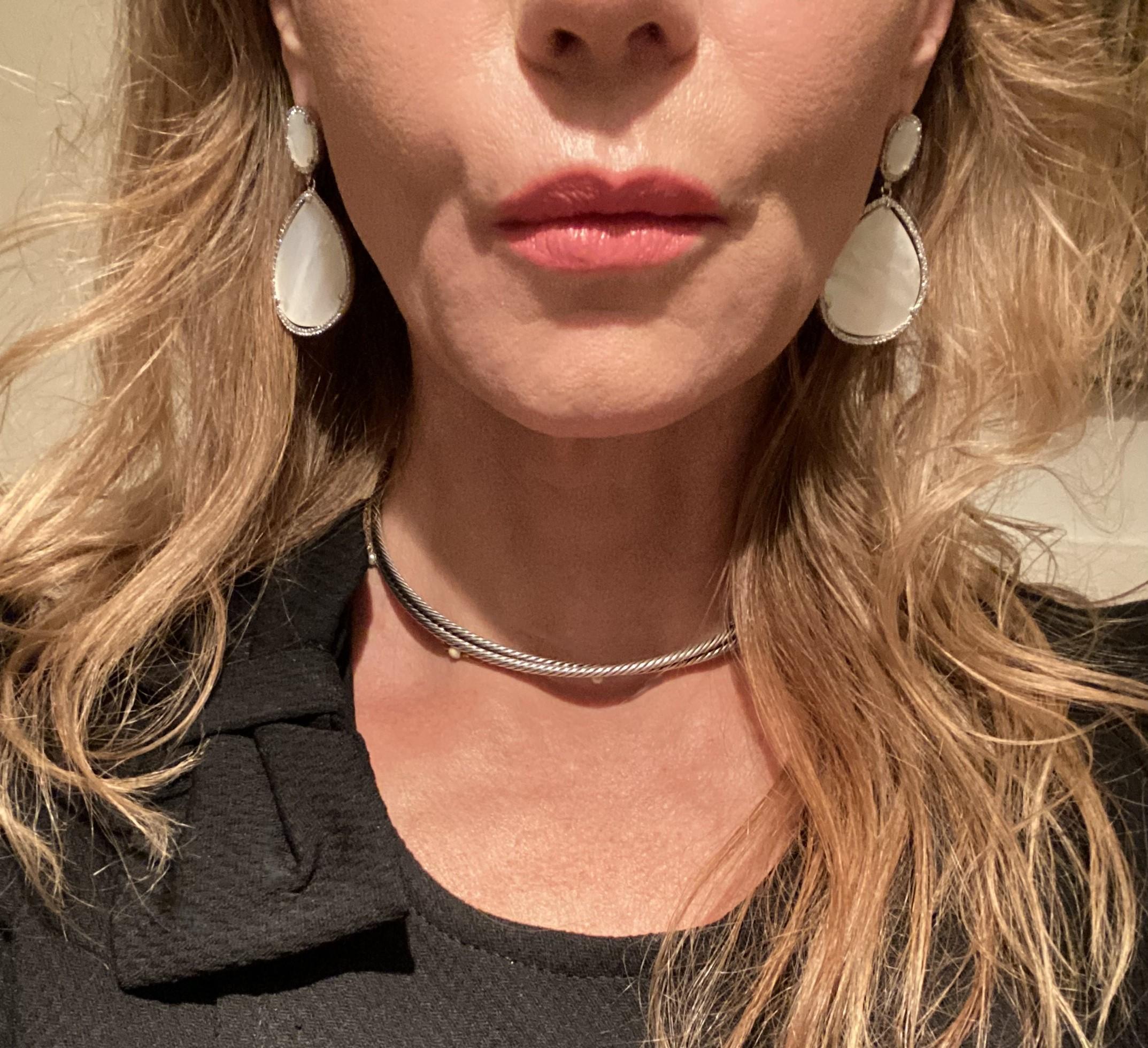 Women's or Men's Mother of Pearl Diamond-Esque Drop Earrings For Sale