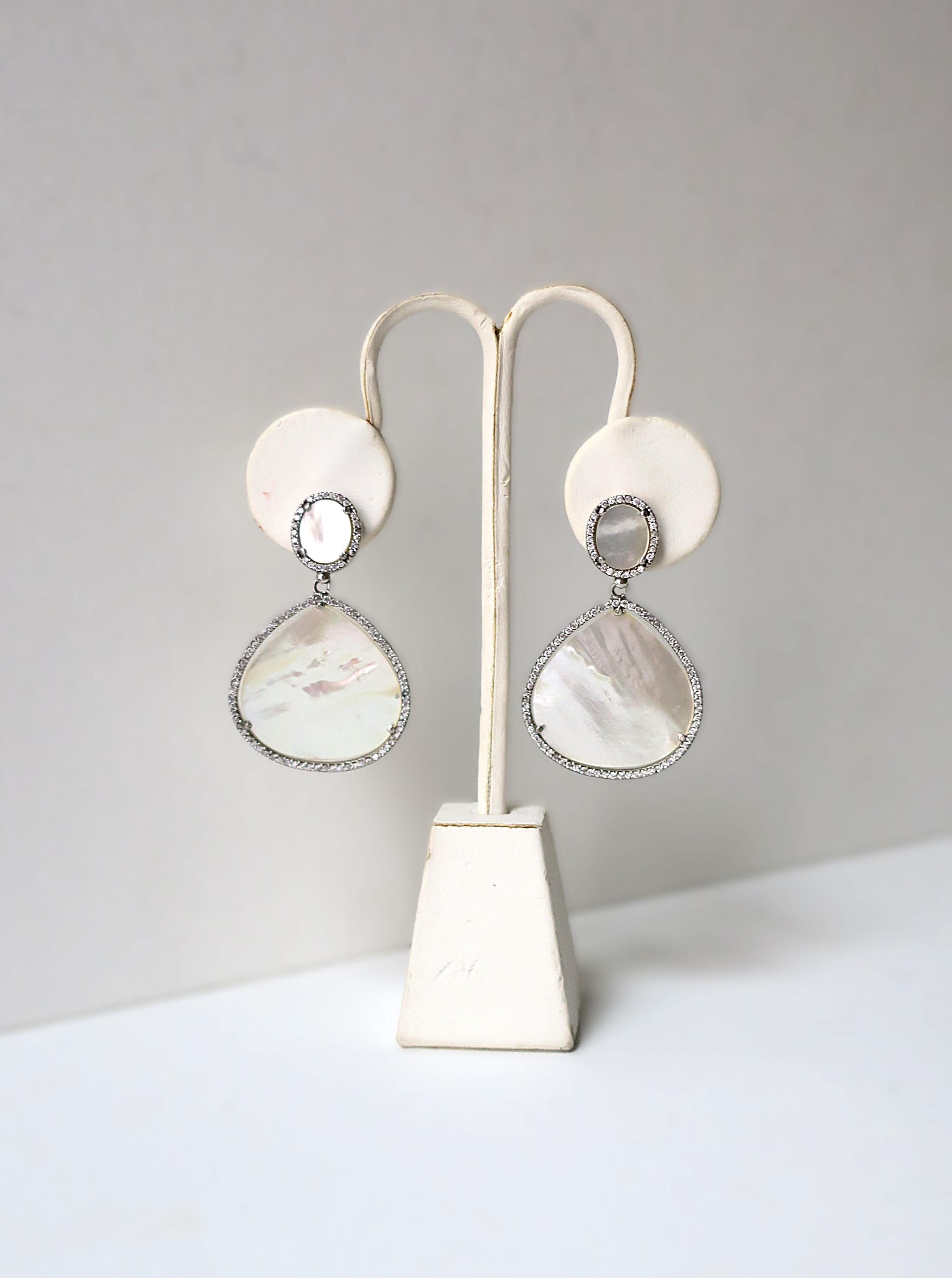 Mother of Pearl Diamond-Esque Drop Earrings For Sale 3