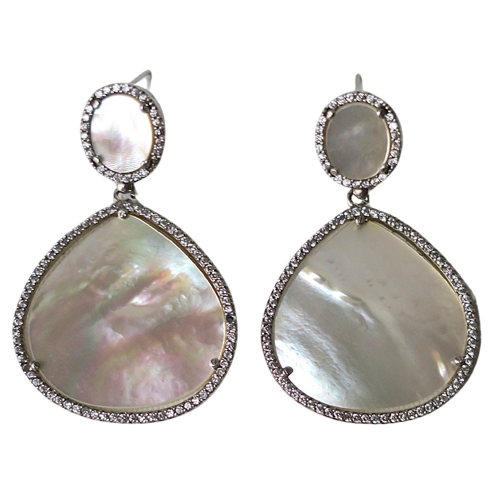 Mother of Pearl Diamond-Esque Drop Earrings For Sale