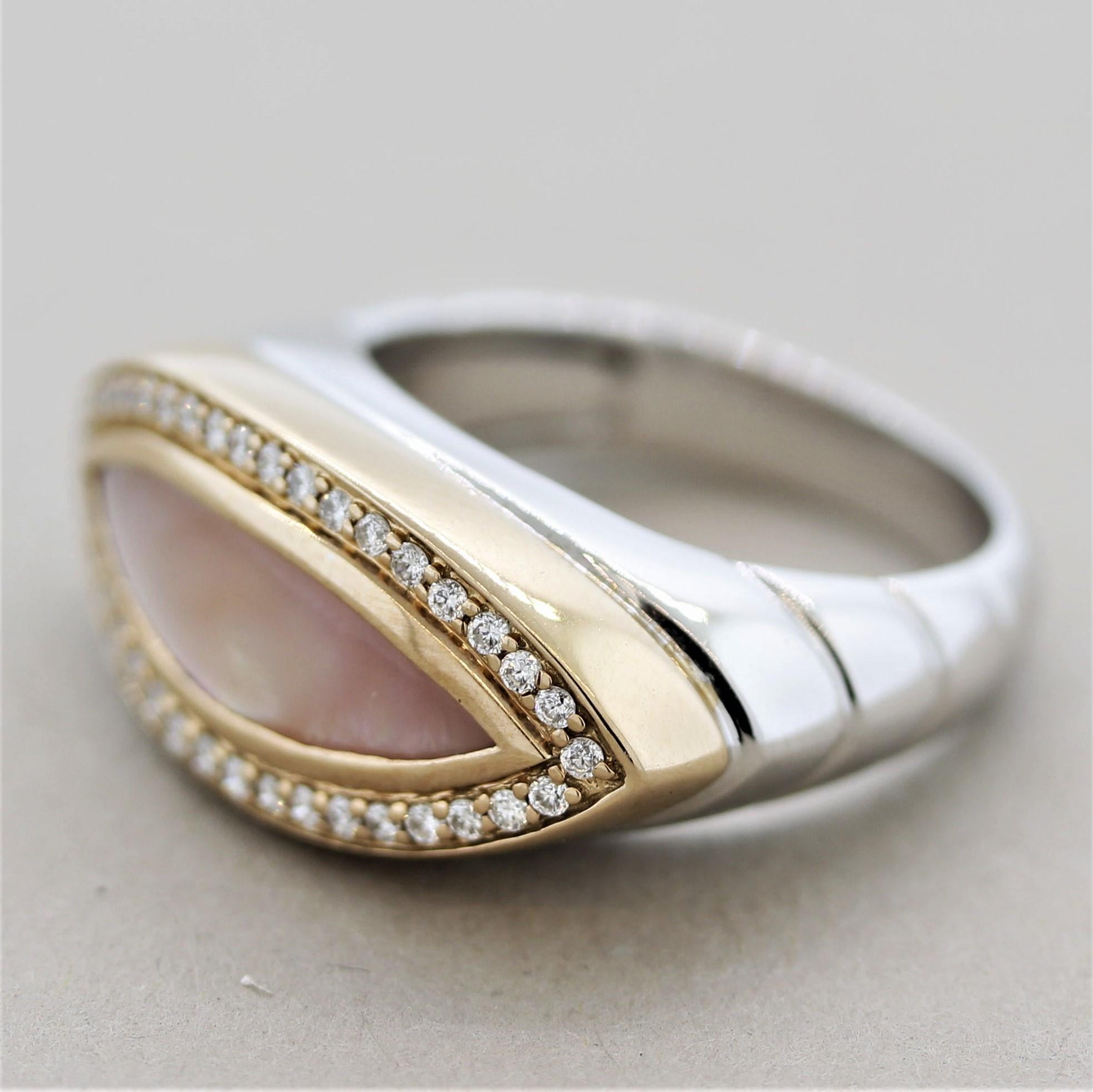 Mixed Cut Mother of Pearl Diamond Gold Two-Tone Ring