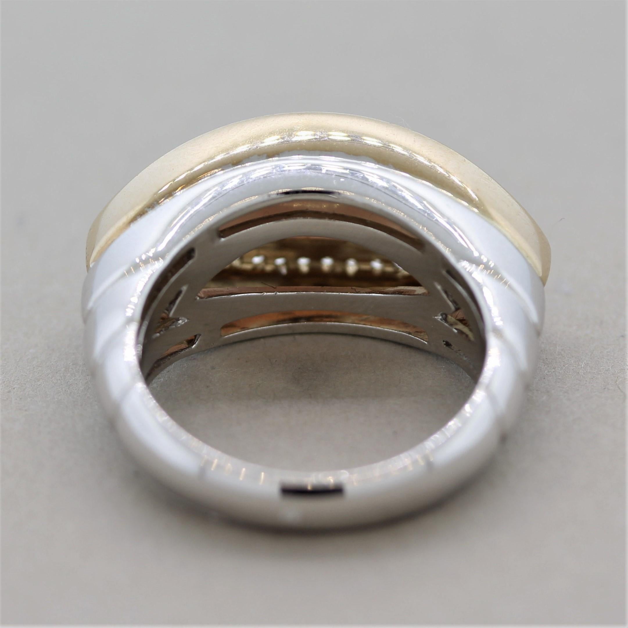 Mother of Pearl Diamond Gold Two-Tone Ring In New Condition In Beverly Hills, CA