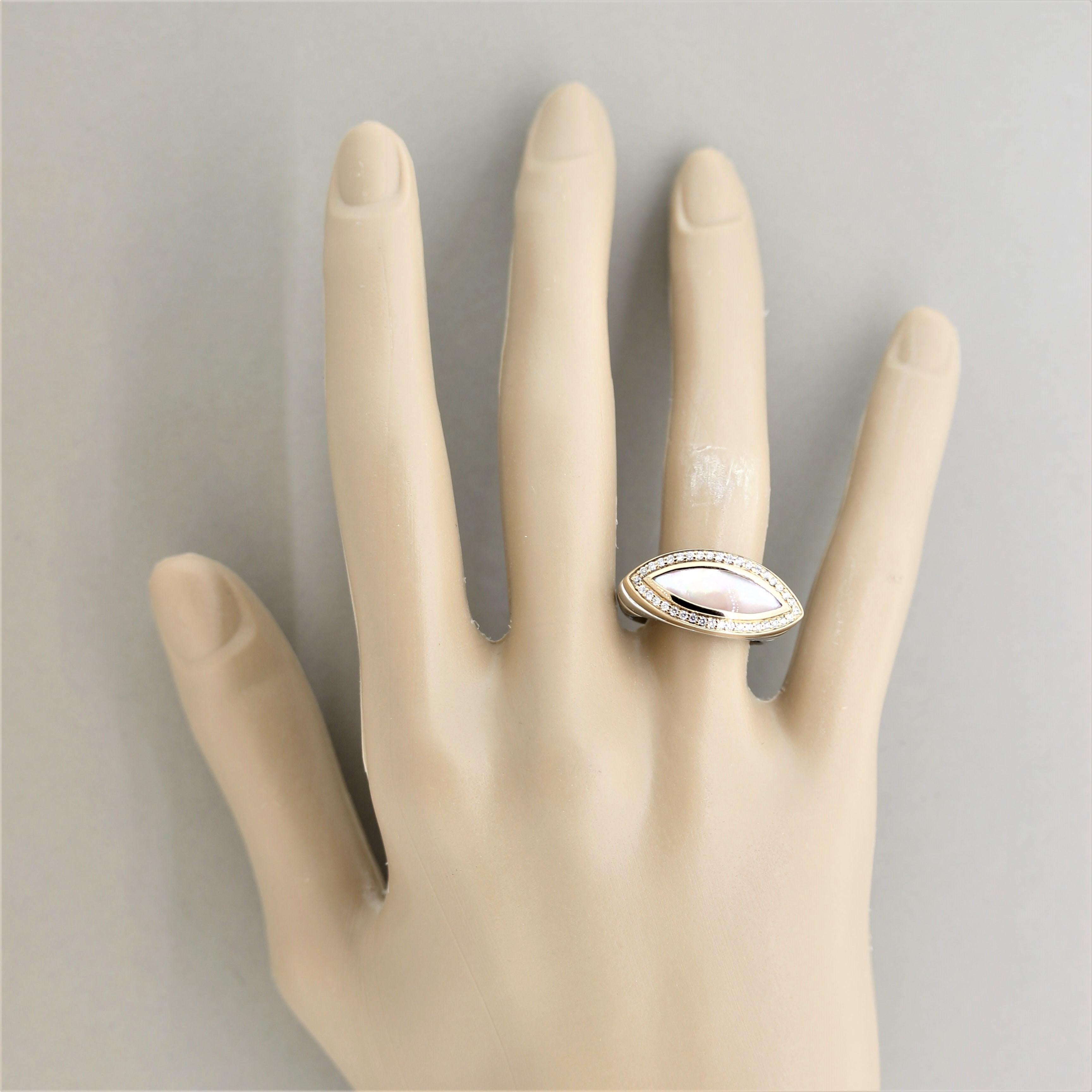 Mother of Pearl Diamond Gold Two-Tone Ring 1