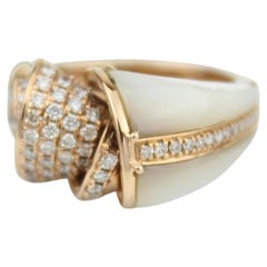 Perlmutt-Diamantring aus 14k massivem Gold (zertifiziert)
