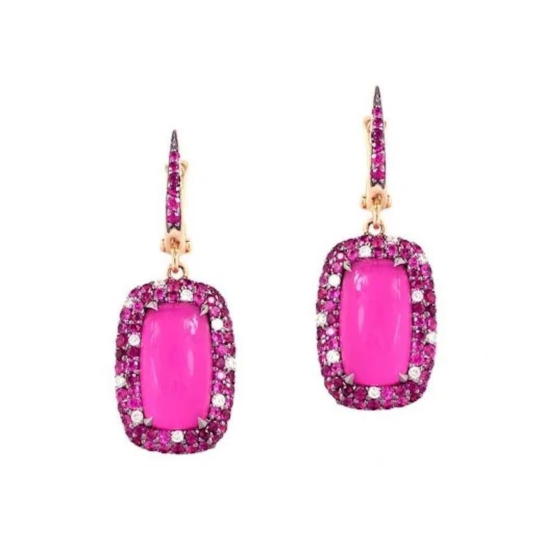 Modern Mother of Pearl Diamond Ruby Pink Sapphire White Gold 18 Karat Earrings For Her For Sale