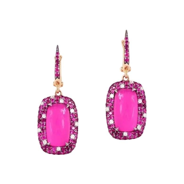 Mother of Pearl Diamond Ruby Pink Sapphire White Gold 18 Karat Earrings For Her For Sale
