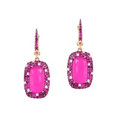 Boucles d'oreilles en or blanc 18 carats avec nacre, diamant, rubis et saphir rose pour elle