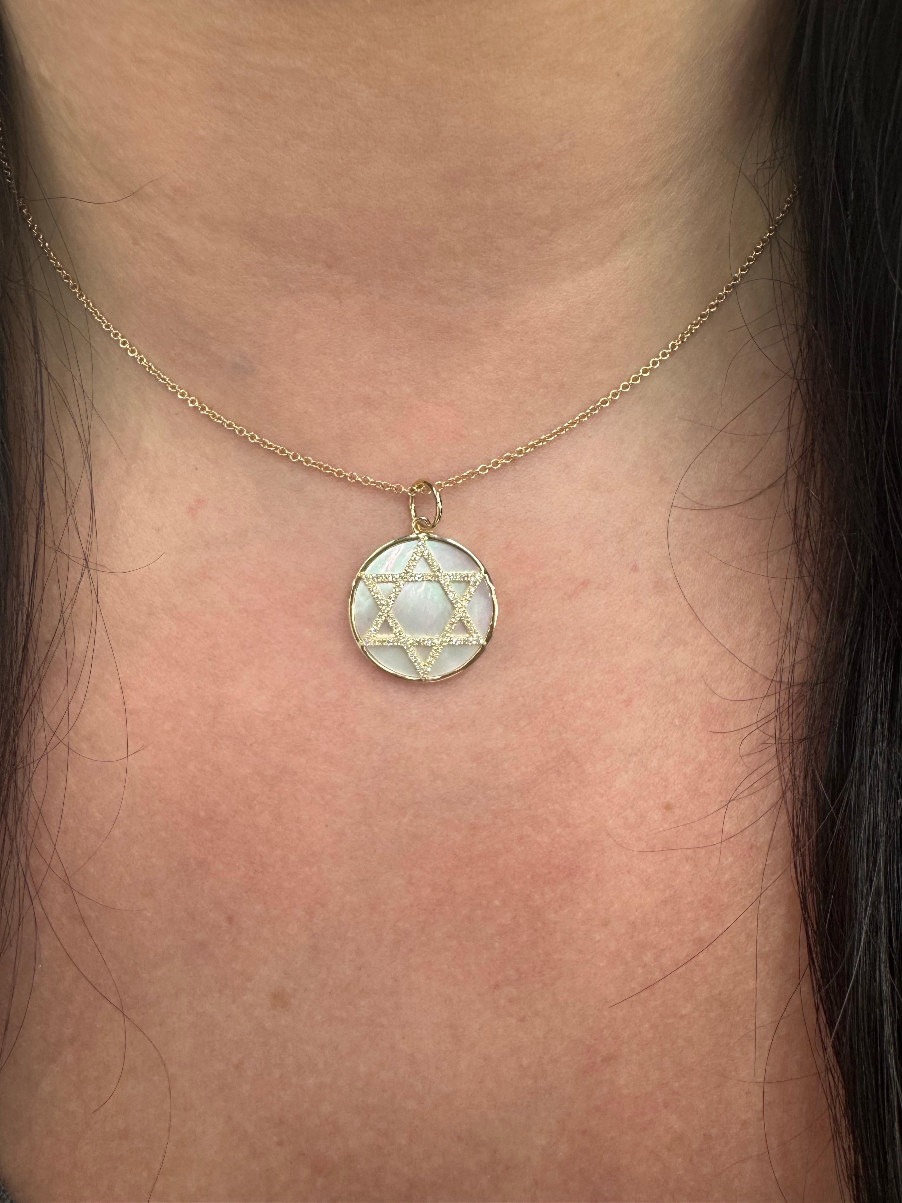 Perlmutt Diamant Stern von David Gold Lünette Charme Anhänger 0,19 Karat 14KT (Zeitgenössisch) im Angebot