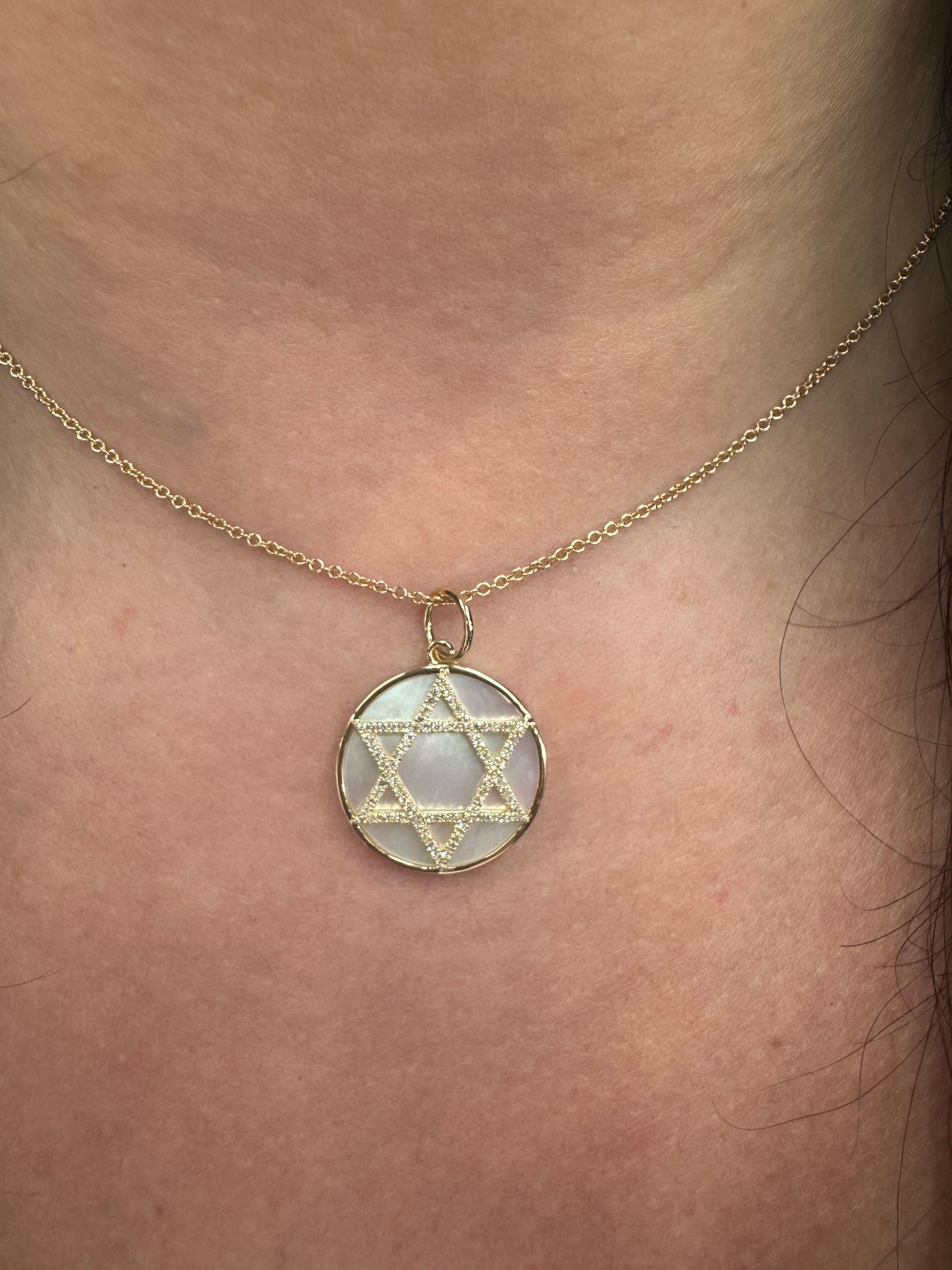 Perlmutt Diamant Stern von David Gold Lünette Charme Anhänger 0,19 Karat 14KT (Rundschliff) im Angebot