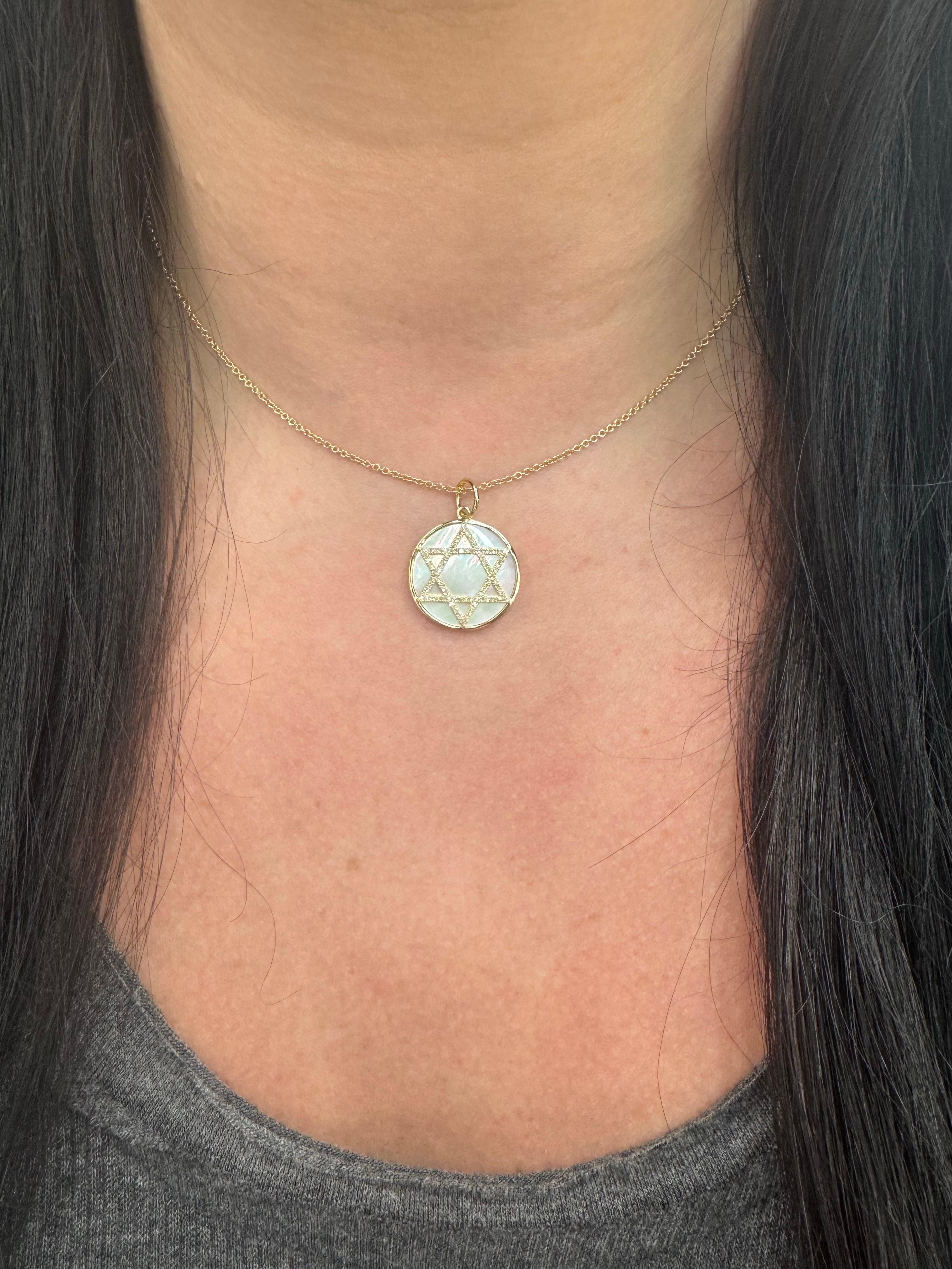 Perlmutt Diamant Stern von David Gold Lünette Charme Anhänger 0,19 Karat 14KT im Zustand „Neu“ im Angebot in New York, NY