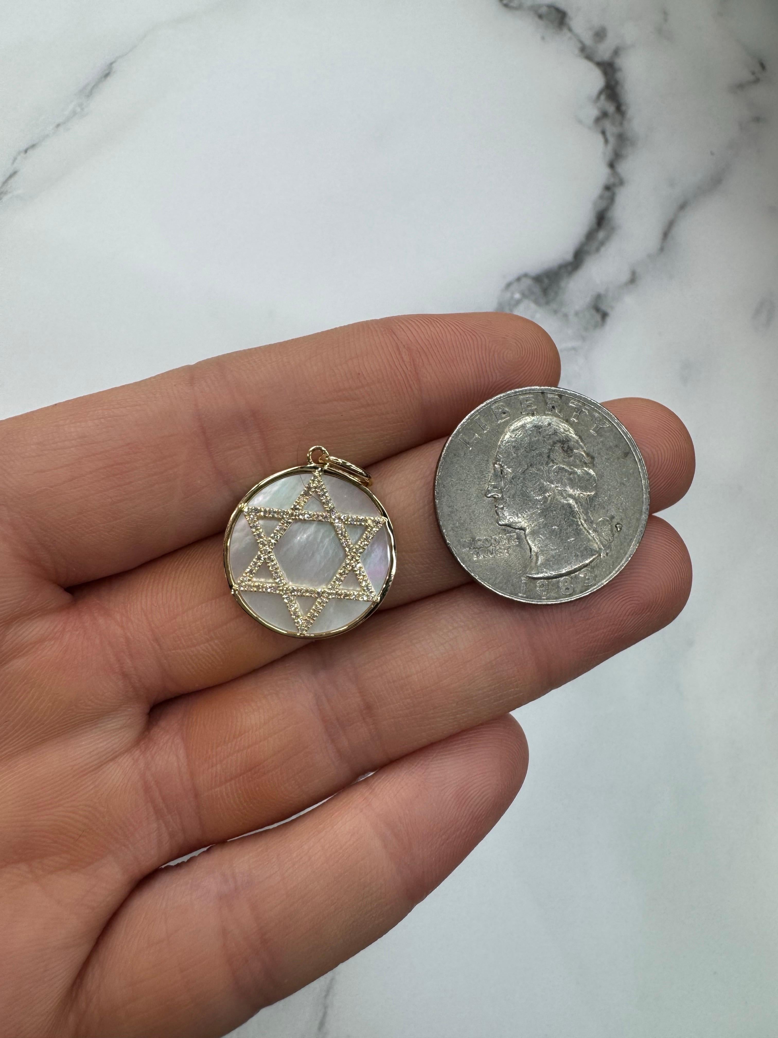 Perlmutt Diamant Stern von David Gold Lünette Charme Anhänger 0,19 Karat 14KT im Angebot 1