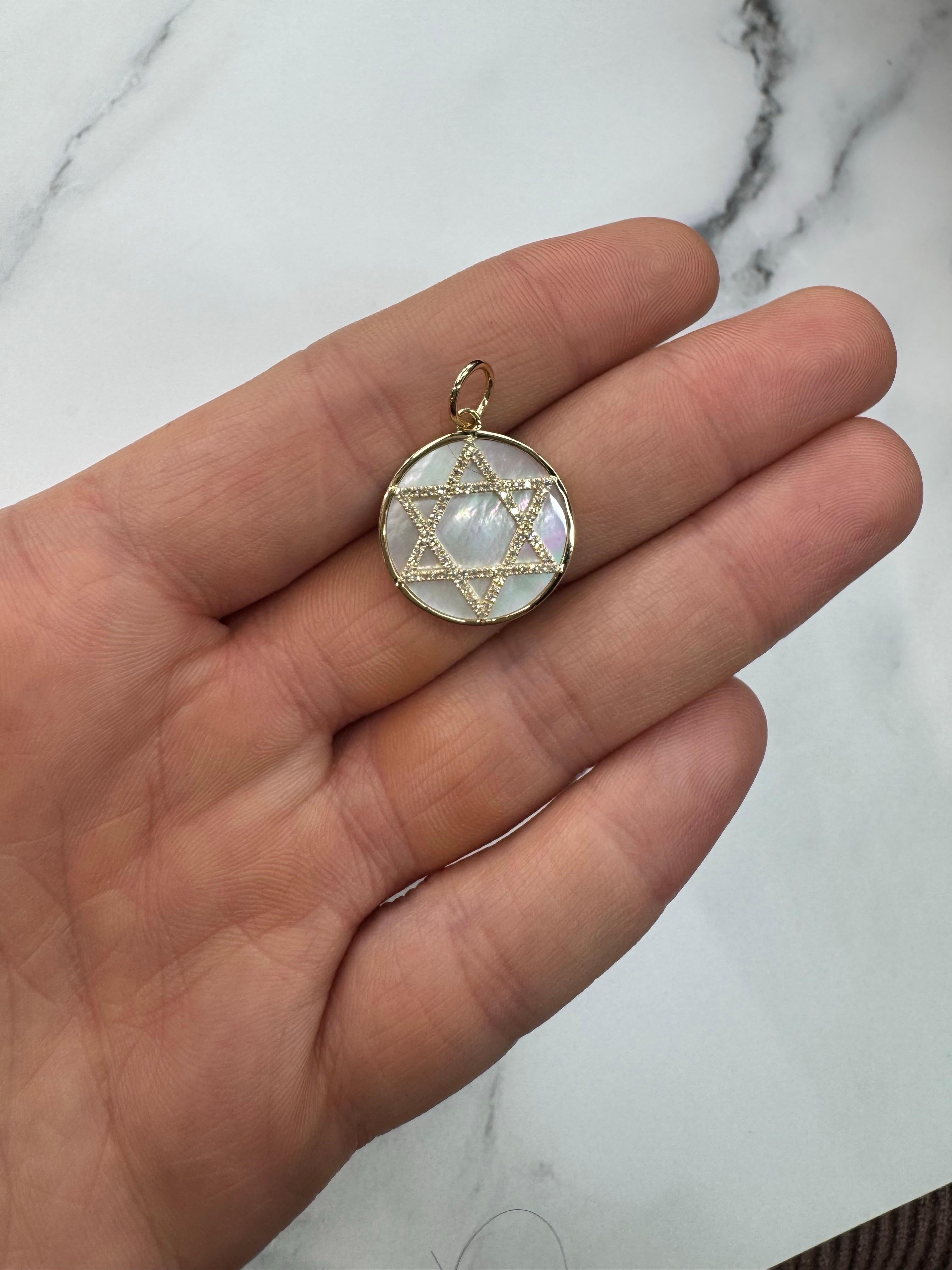 Perlmutt Diamant Stern von David Gold Lünette Charme Anhänger 0,19 Karat 14KT im Angebot 2