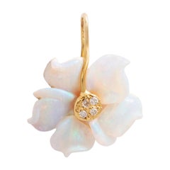 Opal Diamond Yellow Gold Flower Pendant