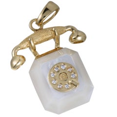 Mother-of-Pearl Diamond Yellow Gold Rotary Telephone Pendant
