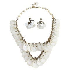 Perlmutt-Scheiben-Halskette und Ohrringe Set 1950er Jahre