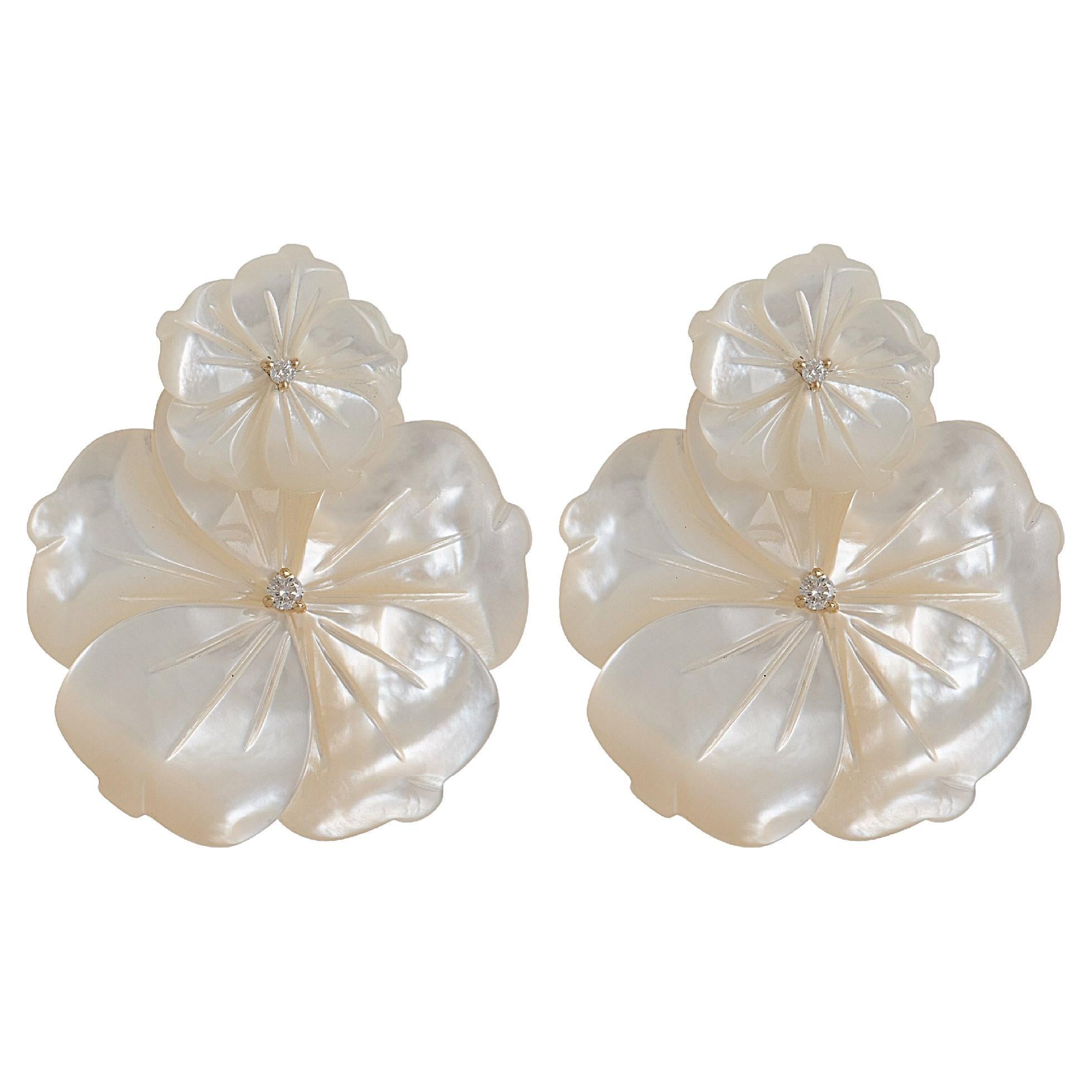 Mother of Pearl Double Flower Earrings For Sale