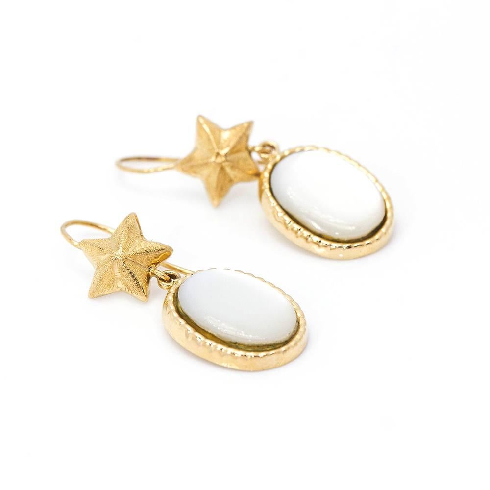 Mother of Pearl Earrings in Yellow Gold For Sale