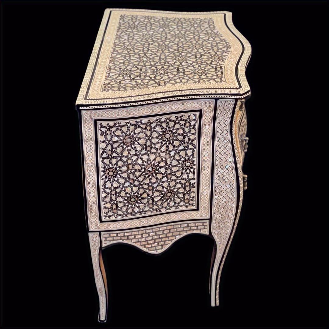 Carved Mother of Pearl Egyptian Style Curving Wood Sidetable For Sale