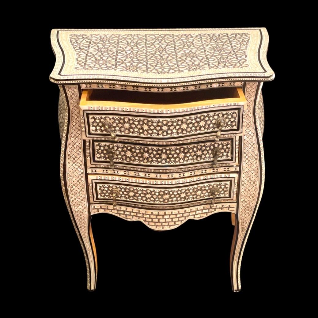 20th Century Mother of Pearl Egyptian Style Curving Wood Sidetable For Sale