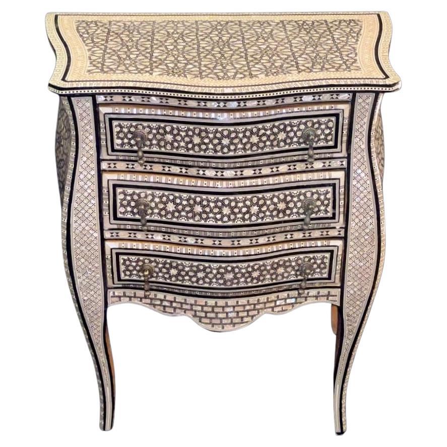 Mother of Pearl Egyptian Style Curving Wood Sidetable