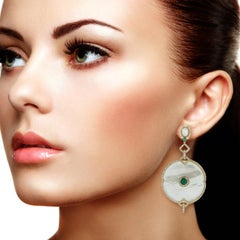 Mother of Pearl Emerald Diamond 18 Karat Gold Earrings