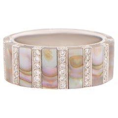 Mother Of Pearl Eternity Band Ring Set With Diamonds 18K Gold