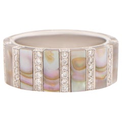 Mother Of Pearl Eternity Band Ring Set With Diamonds 18K Gold
