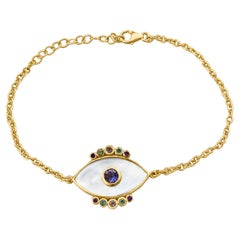 Bracelet Evil Eye en or 18 carats avec nacre, saphirs et iolite