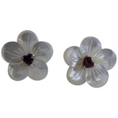 Mother of Pearl Flower Amethyst 925 Sterling Silver Post Earrings
