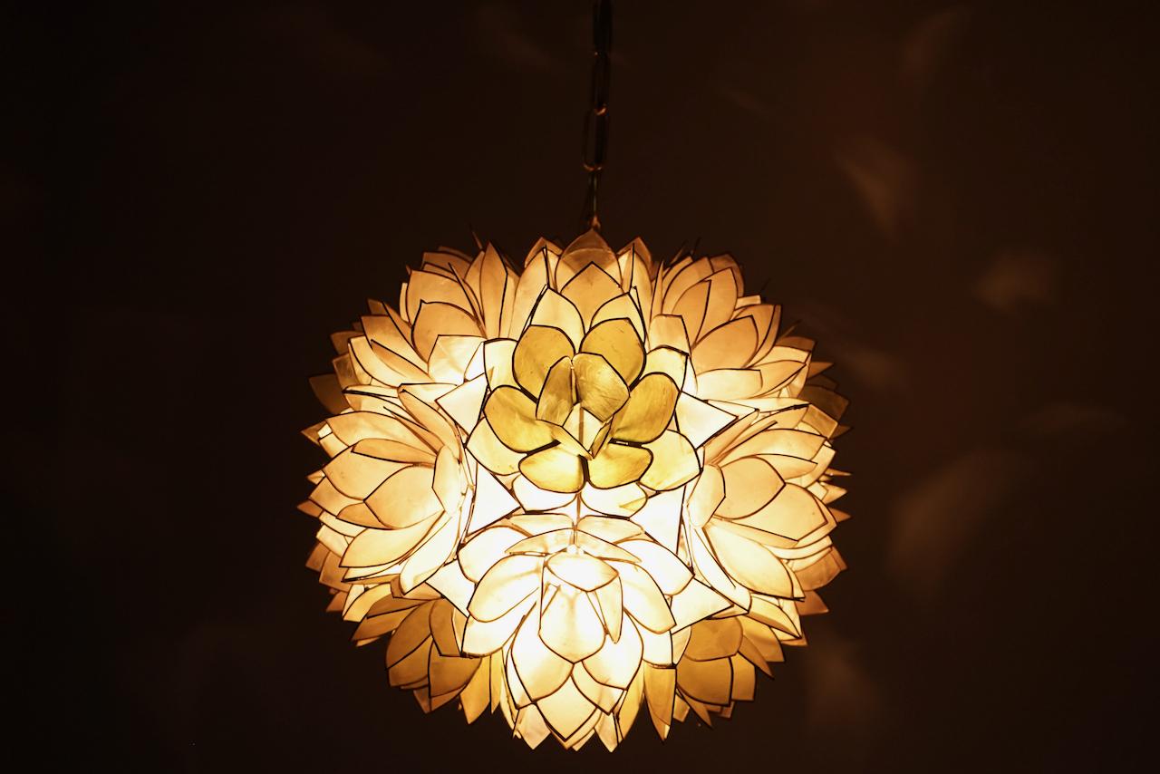 French Mother of Pearl Flower Pendant Lamp, France, 1970s