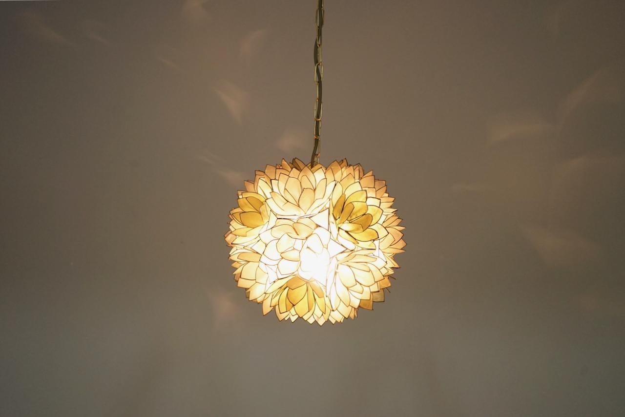 Late 20th Century Mother of Pearl Flower Pendant Lamp, France, 1970s