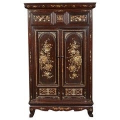 Vintage Mother of Pearl French Colonial Vietnamese 2-Door Cabinet