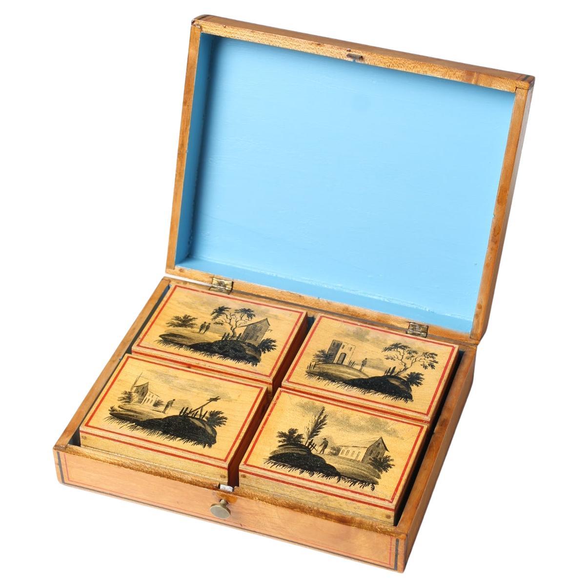 Mother Of Pearl Game Pieces in Wooden Box in Chinese Style For Sale