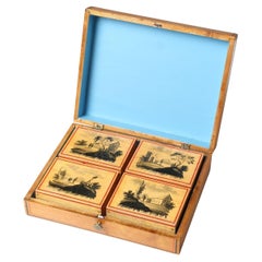 Vintage Mother Of Pearl Game Pieces in Wooden Box in Chinese Style