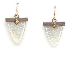 Mother-of-Pearl Gaming Counter 18K Yellow Gold, Blackened Silver Drop Earrings