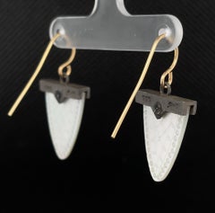 Mother-of-Pearl Gaming Counter, 18k Yellow Gold, Blackened Silver Drop Earrings