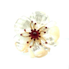Mother of Pearl Garnet Flower Brooch