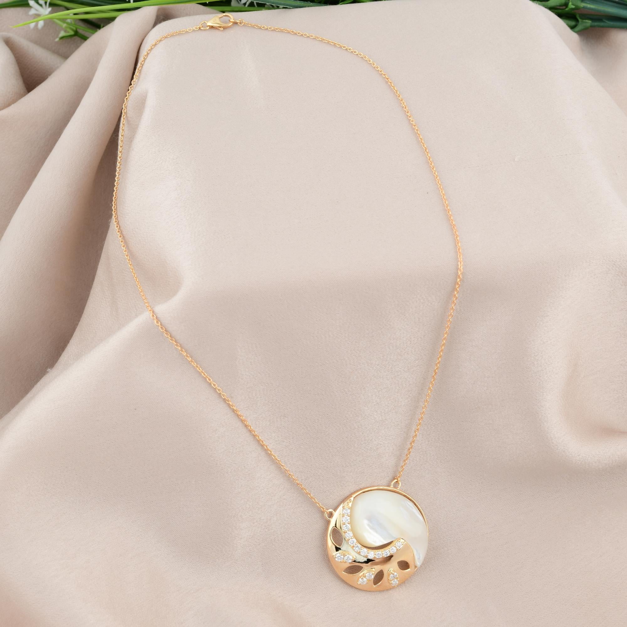 Mother Of Pearl Gemstone Charm Necklace 14k Yellow Gold Diamond Handmade Jewelry In New Condition For Sale In Diera, Dubai