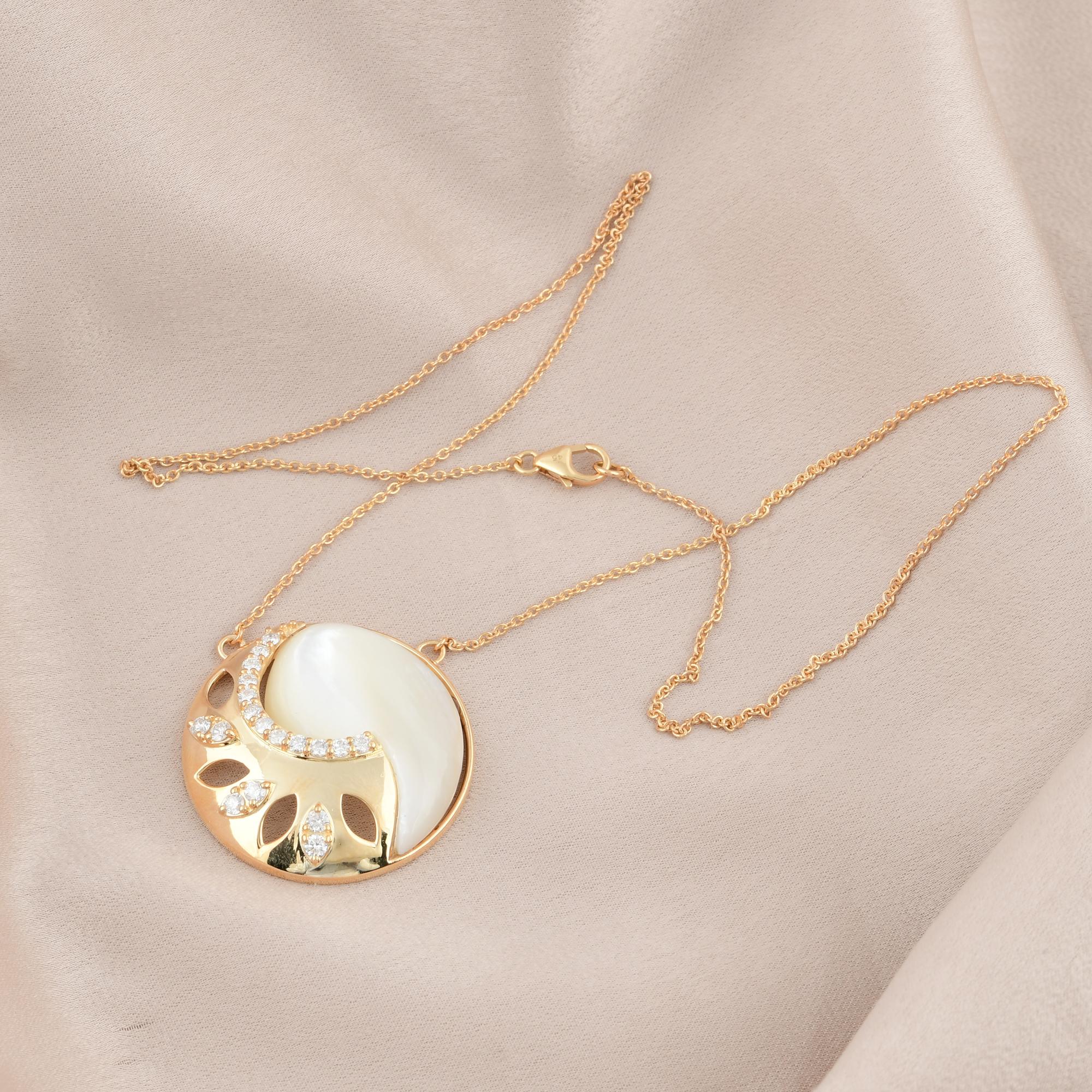 Mother Of Pearl Gemstone Charm Necklace 14k Yellow Gold Diamond Handmade Jewelry For Sale 1