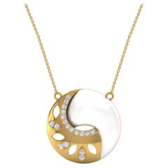 Perlmutt-Edelstein-Charm-Halskette 14k Gelbgold Diamant Handgefertigter Schmuck