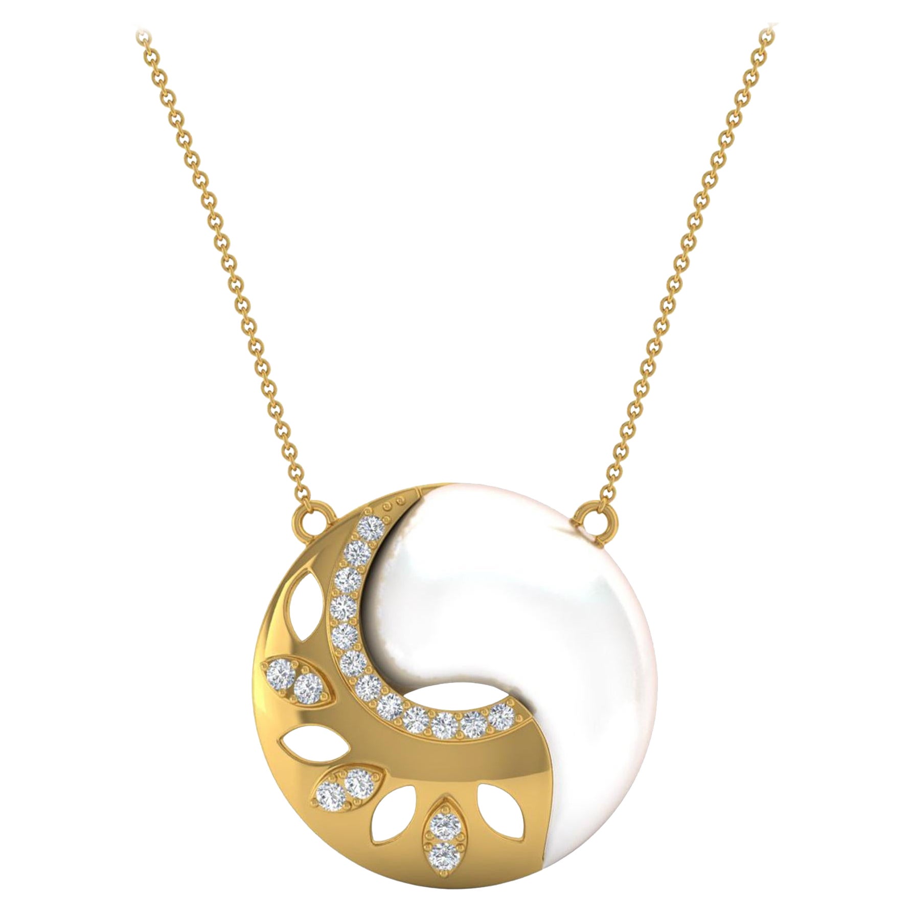 Collier à breloques en or jaune 18k avec diamant et nacre Bijoux artisanaux