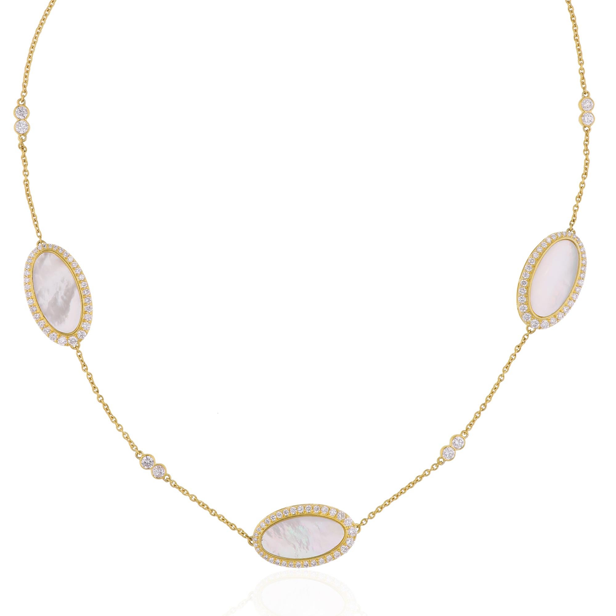 Indulge in the enchanting beauty of the sea with this exquisite Mother of Pearl Gemstone Charm Necklace, adorned with shimmering Diamonds and meticulously crafted in lustrous 14 Karat Yellow Gold. This stunning piece of jewelry is a celebration of