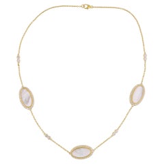 Mother Of Pearl Gemstone Charm Necklace Diamond 14 Karat Yellow Gold Jewelry