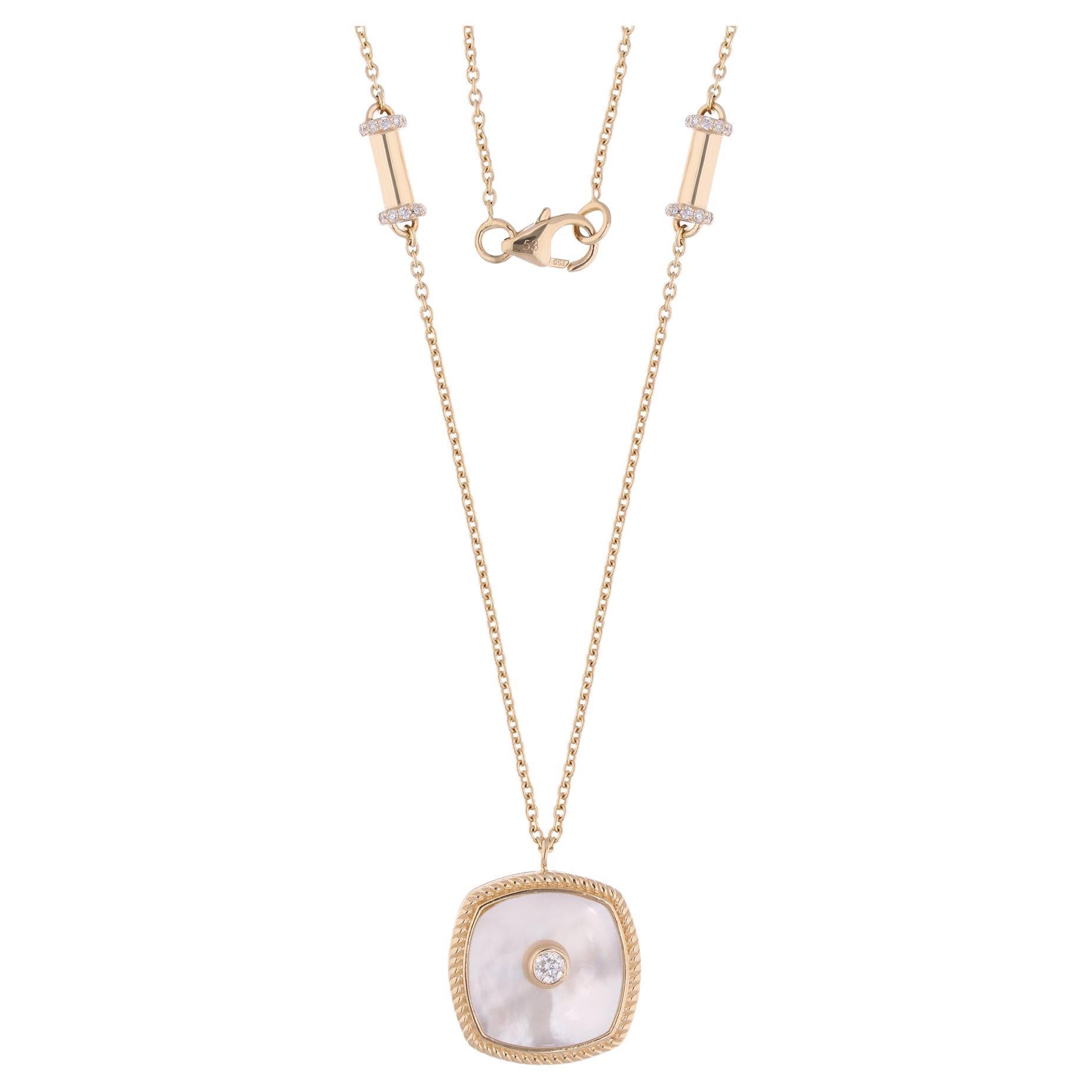 Mother Of Pearl Gemstone Charm Necklace Diamond 14 Karat Yellow Gold Jewelry