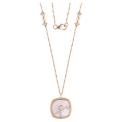 Mother Of Pearl Gemstone Charm Necklace Diamond 14 Karat Yellow Gold Jewelry