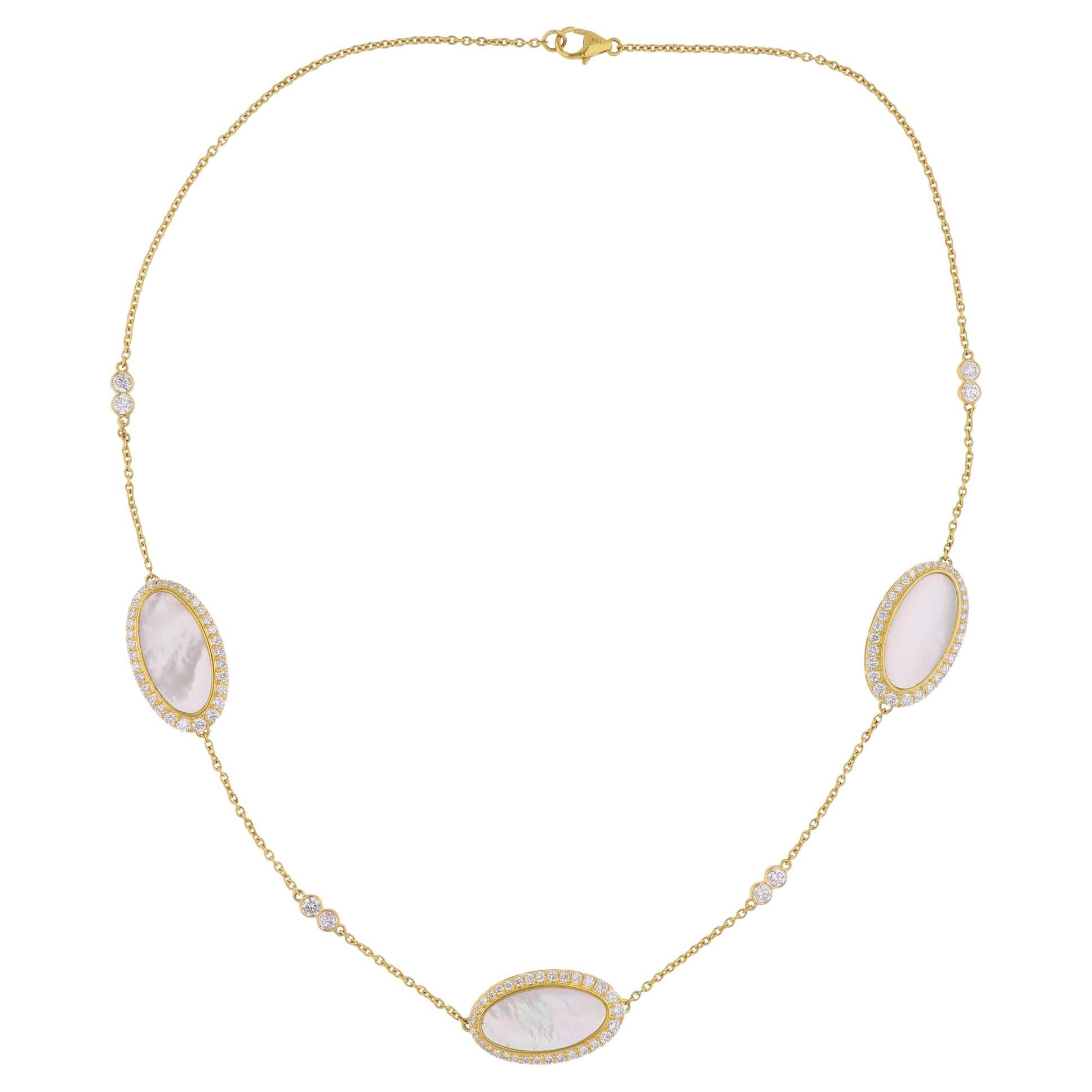 Mother Of Pearl Gemstone Charm Necklace Diamond 18 Karat Yellow Gold Jewelry