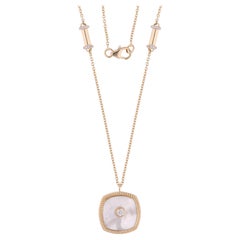Mother Of Pearl Gemstone Charm Necklace Diamond 18 Karat Yellow Gold Jewelry 