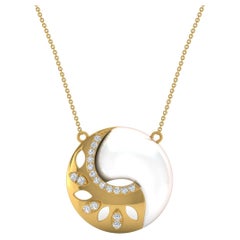 Mother Of Pearl Gemstone Charm Necklace 14k Yellow Gold Diamond Handmade Jewelry