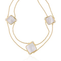 Mother Of Pearl Gemstone Charms Necklace Diamond 18 Karat Rose Gold Jewelry