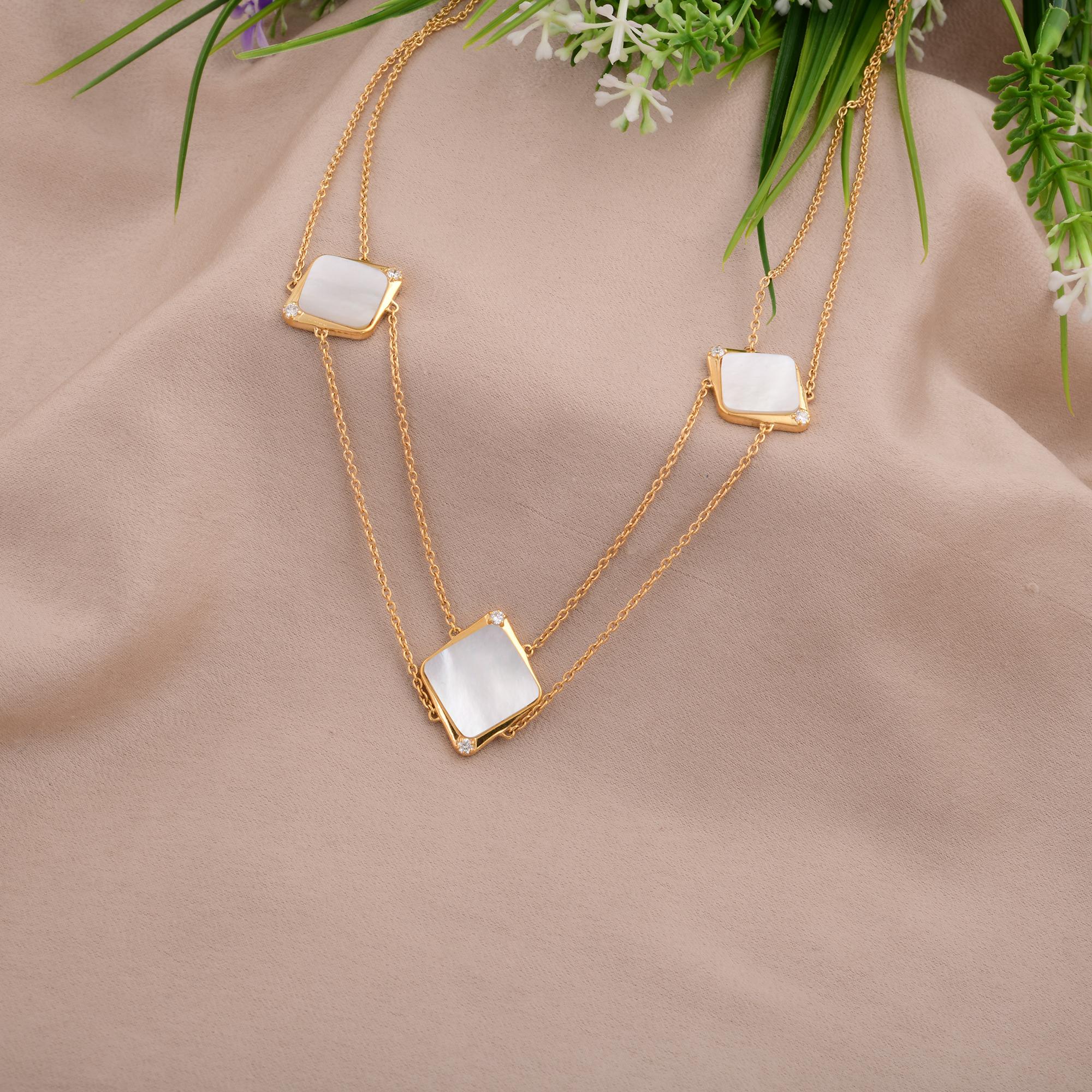 Round Cut Mother Of Pearl Gemstone Charms Necklace Diamond 18 Karat Rose Gold Jewelry For Sale