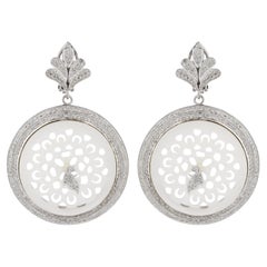 Used Mother of Pearl Gemstone Dangle Earrings Diamond Pave 18 kt Gold Silver Jewelry